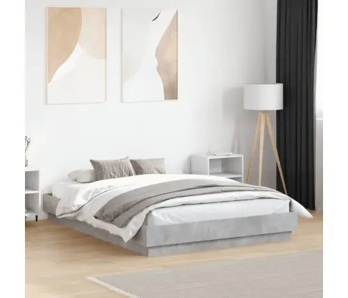 Gultas Rāmis, Betona Pelēks, 135X190 Cm, Inženierijas Koks Vidaxl