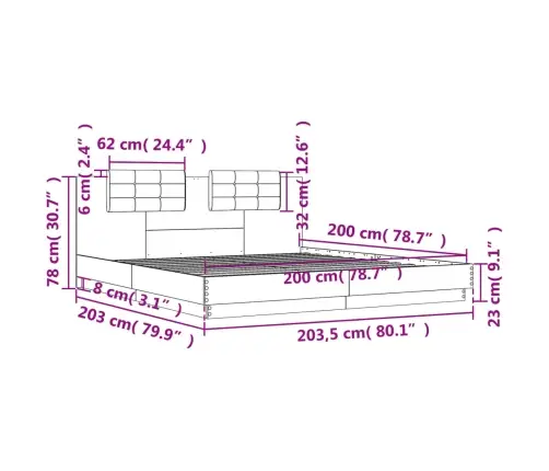 Gultas Rāmis Ar Galvgali, Pelēka Ozolkoka, 200X200 Cm Vidaxl