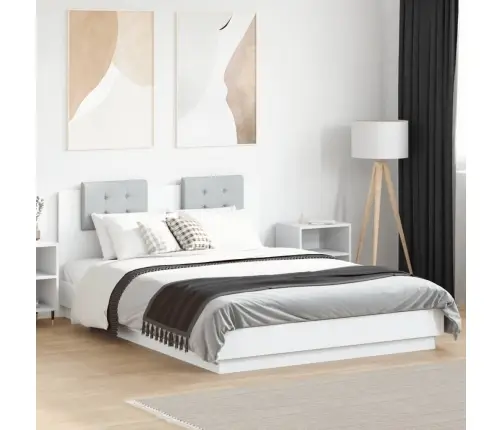 Voodiraam Peatsiga, Valge, 150 X 200 cm Tehispuit