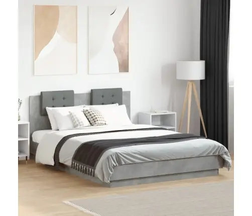 Gultas Rāmis Ar Galvgali, Pelēks, 120X200 Cm, Inženierijas Koks Vidaxl