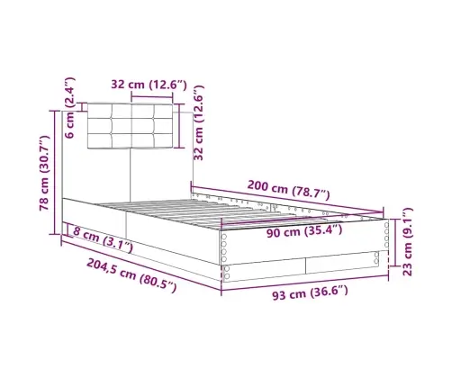 Gultas Rāmis Ar Galvgali, Brūns, 90X200 Cm, Inženierijas Koks Vidaxl