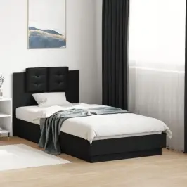 Gultas Rāmis Ar Galvgali, Melns, 75X190 Cm, Inženierijas Koks Vidaxl