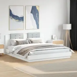 Gultas Rāmis Ar Galvgali Un Led, Balts, 200X200 Cm Vidaxl