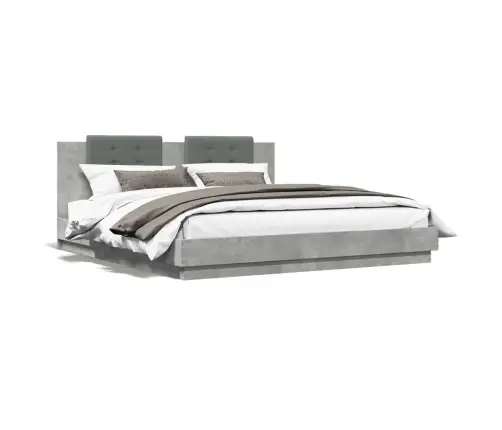 Gultas Rāmis Ar Galvgali Un Led, Betona Pelēks, 200X200 Cm Vidaxl