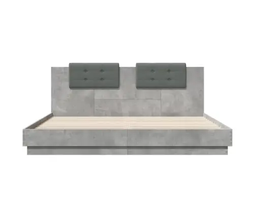Gultas Rāmis Ar Galvgali Un Led, Betona Pelēks, 200X200 Cm Vidaxl