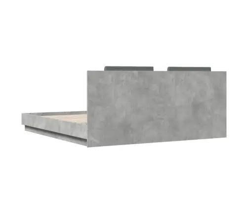 Gultas Rāmis Ar Galvgali Un Led, Betona Pelēks, 200X200 Cm Vidaxl