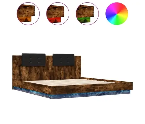 Gultas Rāmis Ar Galvgali Un Led, Koka Krāsa, 200X200 Cm Vidaxl