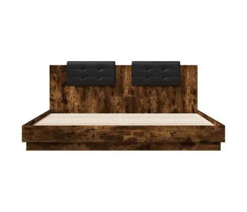 Gultas Rāmis Ar Galvgali Un Led, Koka Krāsa, 200X200 Cm Vidaxl