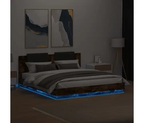 Gultas Rāmis Ar Galvgali Un Led, Koka Krāsa, 180X200 Cm Vidaxl