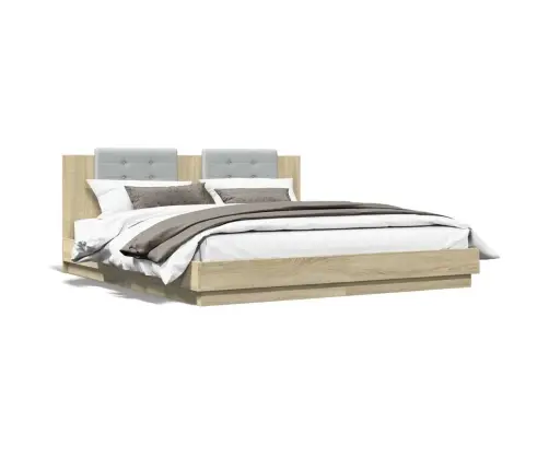 Gultas Rāmis Ar Galvgali Un Led, Koka Krāsa, 160X200 Cm Vidaxl