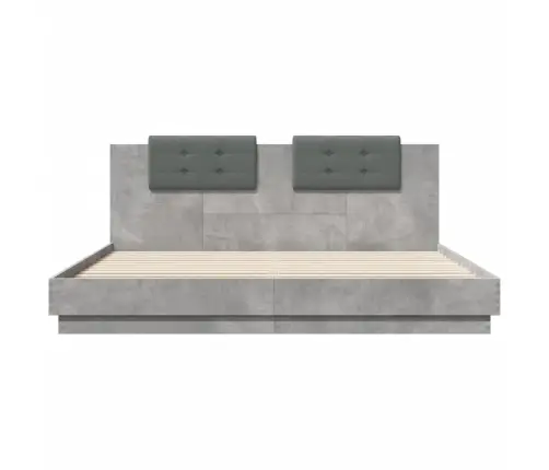 Gultas Rāmis Ar Galvgali Un Led, Betona Pelēks, 160X200 Cm Vidaxl