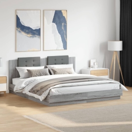 Gultas Rāmis Ar Galvgali Un Led, Pelēka Ozola, 160X200 Cm Vidaxl