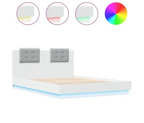 Gultas Rāmis Ar Galvgali Un Led, Balts, 150X200 Cm Vidaxl