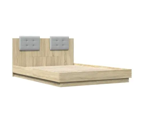 Gultas Rāmis Ar Galvgali Un Led, Koka Krāsa, 150X200 Cm Vidaxl