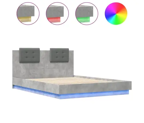 Gultas Rāmis Ar Galvgali Un Led, Betona Pelēks, 150X200 Cm Vidaxl