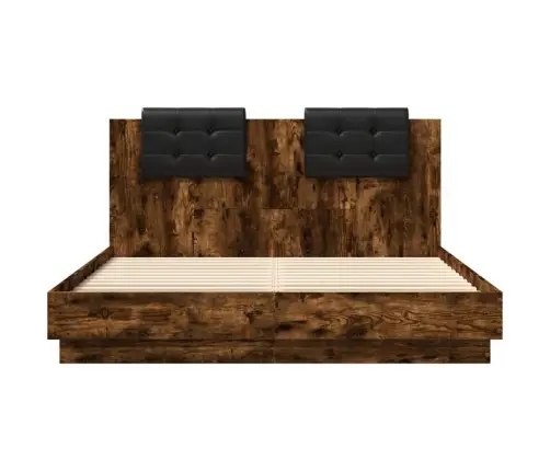 Gultas Rāmis Ar Galvgali Un Led, Koka Krāsa, 150X200 Cm Vidaxl
