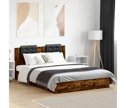 Gultas Rāmis Ar Galvgali Un Led, Koka Krāsa, 150X200 Cm Vidaxl