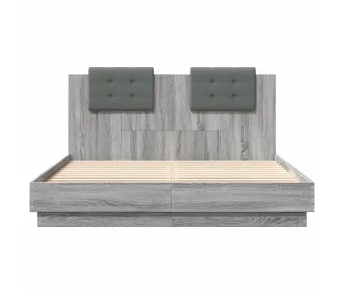 Gultas Rāmis Ar Galvgali Un Led, Pelēka Ozola, 150X200 Cm Vidaxl