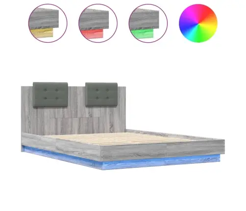 Voodiraam Peatsi Ja Led-Tuledega, Hall Sonoma Tamm, 140X200 Cm