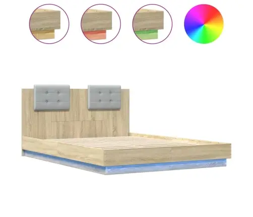 Voodiraam Peatsi Ja Led-Tuledega, Sonoma Tamm, 120 X 200 Cm