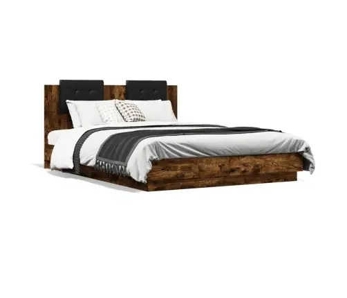 Gultas Rāmis Ar Galvgali Un Led, Koka Krāsa, 120X200 Cm Vidaxl