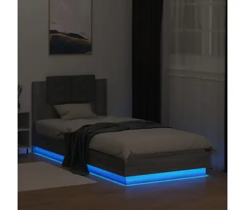 Gultas Rāmis Ar Galvgali Un Led, Pelēka Ozola, 100X200 Cm Vidaxl