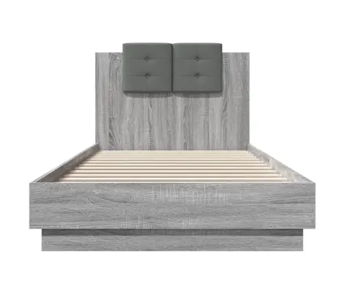 Gultas Rāmis Ar Galvgali Un Led, Pelēka Ozola, 100X200 Cm Vidaxl