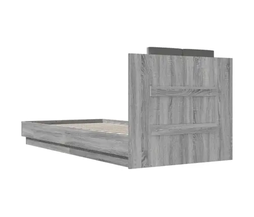 Gultas Rāmis Ar Galvgali Un Led, Pelēka Ozola, 100X200 Cm Vidaxl