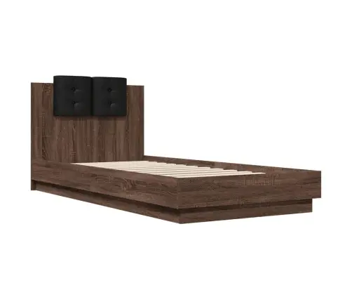 Gultas Rāmis Ar Galvgali Un Led, Brūna Koka Krāsa, 100X200 Cm Vidaxl