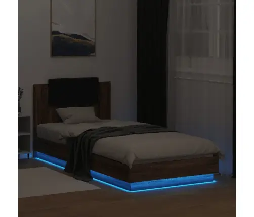 Gultas Rāmis Ar Galvgali Un Led, Brūna Koka Krāsa, 100X200 Cm Vidaxl