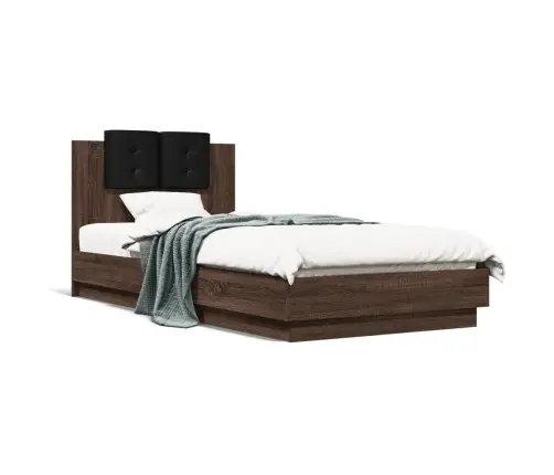 Gultas Rāmis Ar Galvgali Un Led, Brūna Koka Krāsa, 100X200 Cm Vidaxl