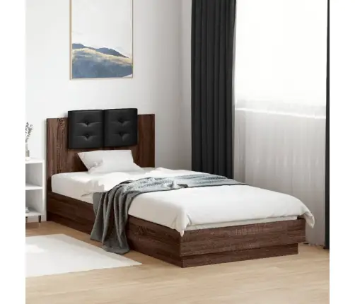 Gultas Rāmis Ar Galvgali Un Led, Brūna Koka Krāsa, 100X200 Cm Vidaxl