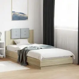 Gultas Rāmis Ar Galvgali Un Led, Koka Krāsa, 90X200 Cm Vidaxl Gultas Rāmis Ar Galvgali Un Led, Koka Krāsa, 90X200 Cm Vidaxl