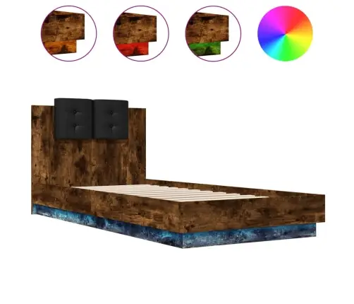 Gultas Rāmis Ar Galvgali Un Led, Koka Krāsa, 90X200 Cm Vidaxl