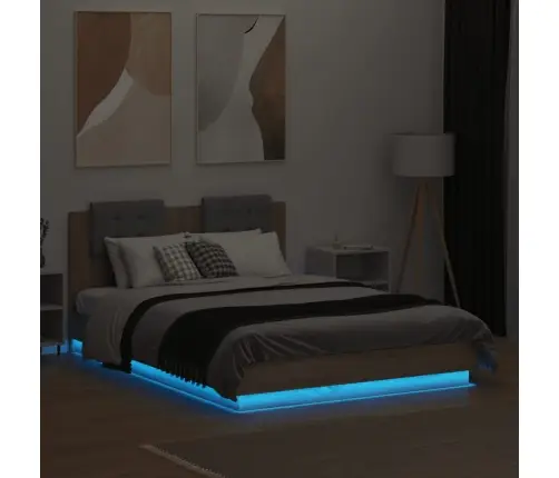 Gultas Rāmis Ar Galvgali Un Led, Koka Krāsa, 120X190 Cm Vidaxl