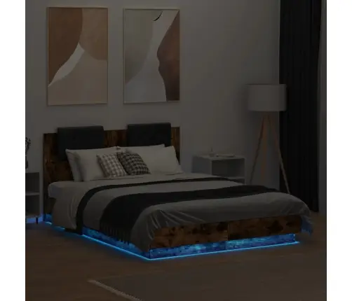 Gultas Rāmis Ar Galvgali Un Led, Koka Krāsa, 120X190 Cm Vidaxl