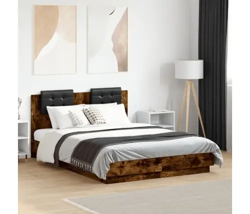 Gultas Rāmis Ar Galvgali Un Led, Koka Krāsa, 120X190 Cm Vidaxl