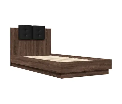 Voodiraam Peatsi Ja Led-Tuledega, Pruun Tamm, 90X190 Cm