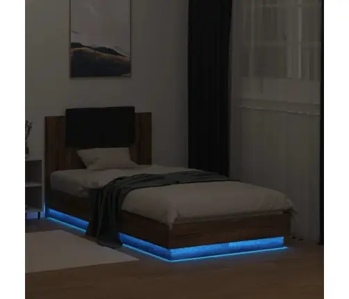 Voodiraam Peatsi Ja Led-Tuledega, Pruun Tamm, 90X190 Cm