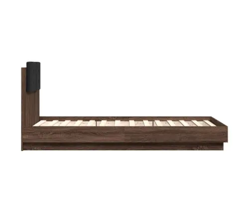 Voodiraam Peatsi Ja Led-Tuledega, Pruun Tamm, 90X190 Cm