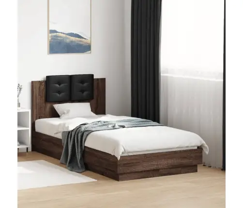 Voodiraam Peatsi Ja Led-Tuledega, Pruun Tamm, 90X190 Cm