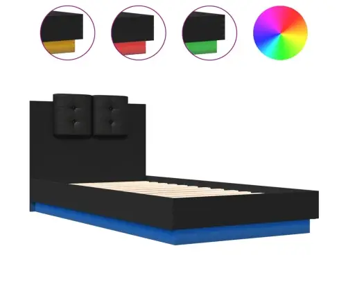 Gultas Rāmis Ar Galvgali Un Led, Melns, 75X190 Cm Vidaxl