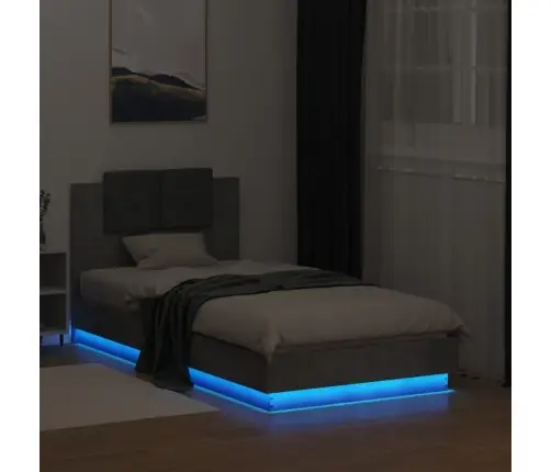 Gultas Rāmis Ar Galvgali Un Led, Betona Pelēks, 75X190 Cm Vidaxl
