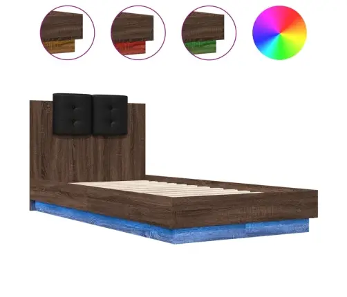 Gultas Rāmis Ar Galvgali Un Led, Brūna Koka Krāsa, 75X190 Cm Vidaxl