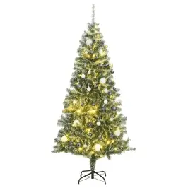 Kunstkuusk 300 Ledi, Jõulukuulide Ja Lumiste Okstega, 180 Cm