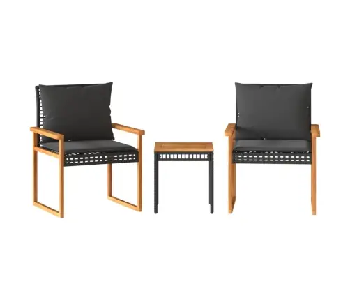 3-Daļīgs Bistro Mēbeļu Komplekts, Melna Pe Rotangpalma, Akācija Vidaxl