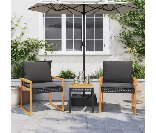 3-Daļīgs Bistro Mēbeļu Komplekts, Melna Pe Rotangpalma, Akācija Vidaxl