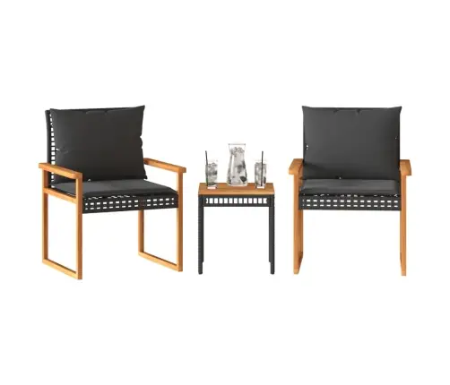 3-Daļīgs Bistro Mēbeļu Komplekts, Melna Pe Rotangpalma, Akācija Vidaxl