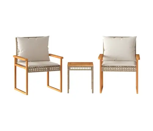 Bistro Komplektas Su Pagalvėlėmis, 3 Dalių, Smėlio, Poliratanas