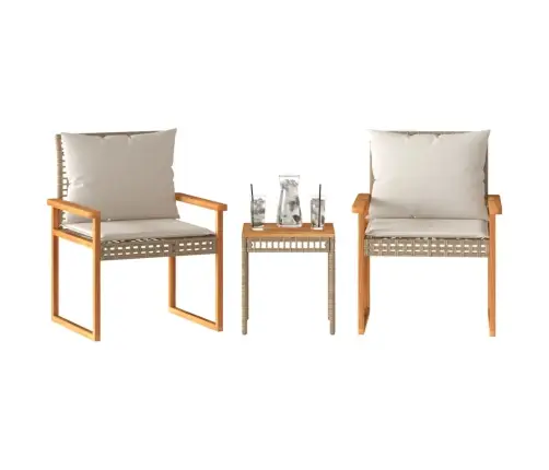 Bistro Komplektas Su Pagalvėlėmis, 3 Dalių, Smėlio, Poliratanas